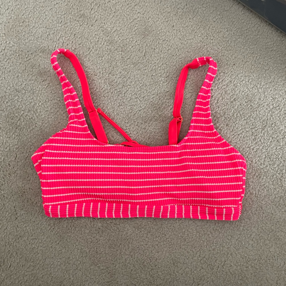 Xhilaration Pink and White Stripes swim top